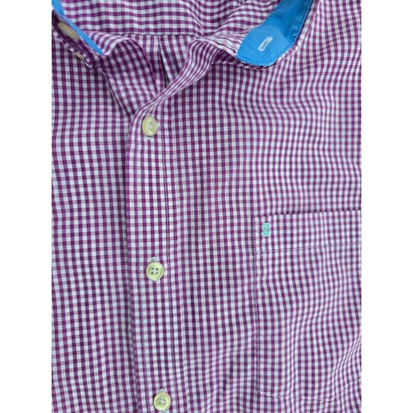 Izod Mens Non-Iron Stretch Purple Gingham Button-Down Shirt XL - Picture 3 of 6